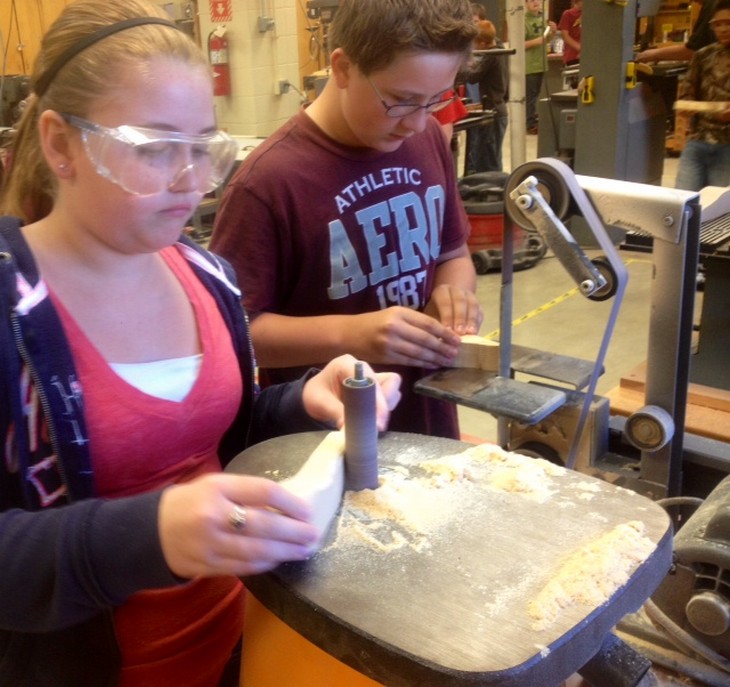Students in School Activites (Athletics, Classrooms, Plays, Band, Art Projects) (PJHS Studnets in Woodshop.jpg)
